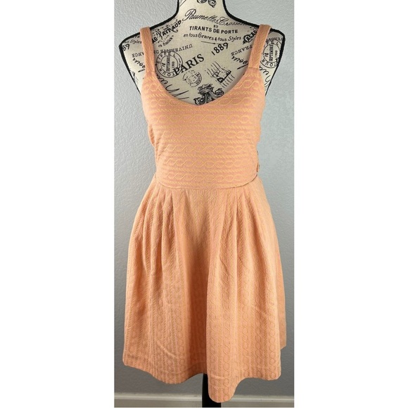 Anthropologie 9-H15 StCL Fit & Flare Dress Pale Orange Pink Cut Out Back Medium - Picture 2 of 14